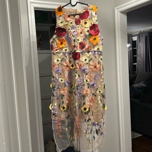 Floral Appliqué high low dress with nude slip and sheer overlay